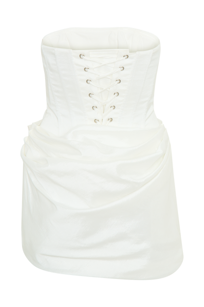 ROF Sasha Tafta Straplez Korse Mini Elbise - Beyaz