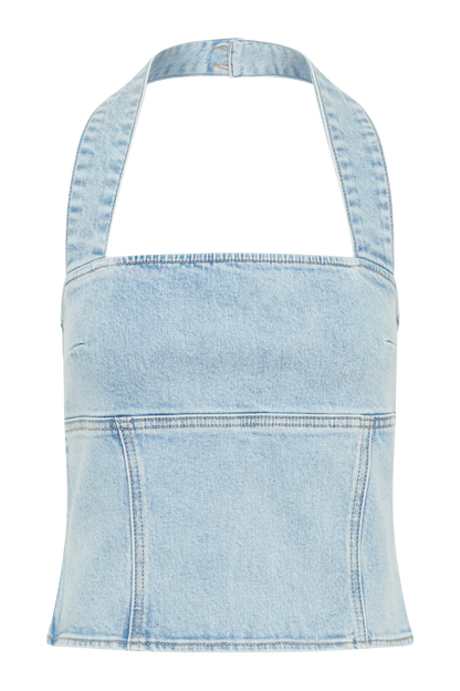 ROF Dayna Denim Boyundan Bağlamalı Üst - Açık Mavi