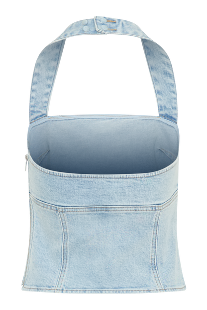 ROF Dayna Denim Boyundan Bağlamalı Üst - Açık Mavi