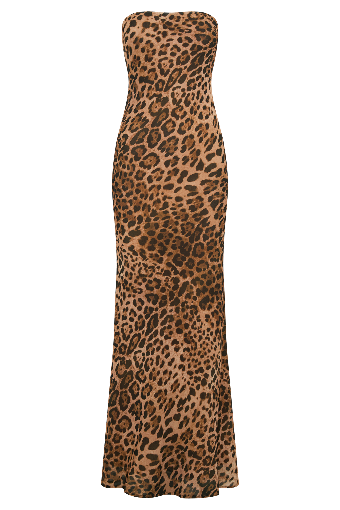 ROF Breanna Straplez Şifon Maxi Elbise - Leopar Desenli
