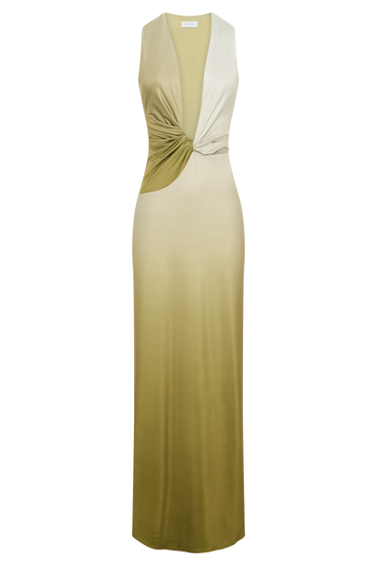 ROF Stella Drapeli Dar Maxi Elbise - Ombre Vintage Zeytin