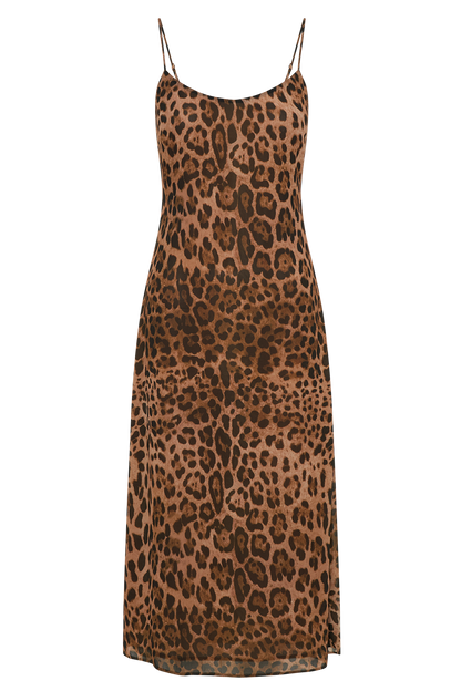 ROF Leanne Şifon Midi Elbise - Leopar Desenli