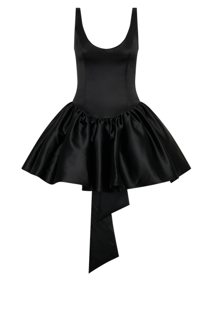 ROF Felicia Fiyonklu Saten Mini Elbise - Siyah