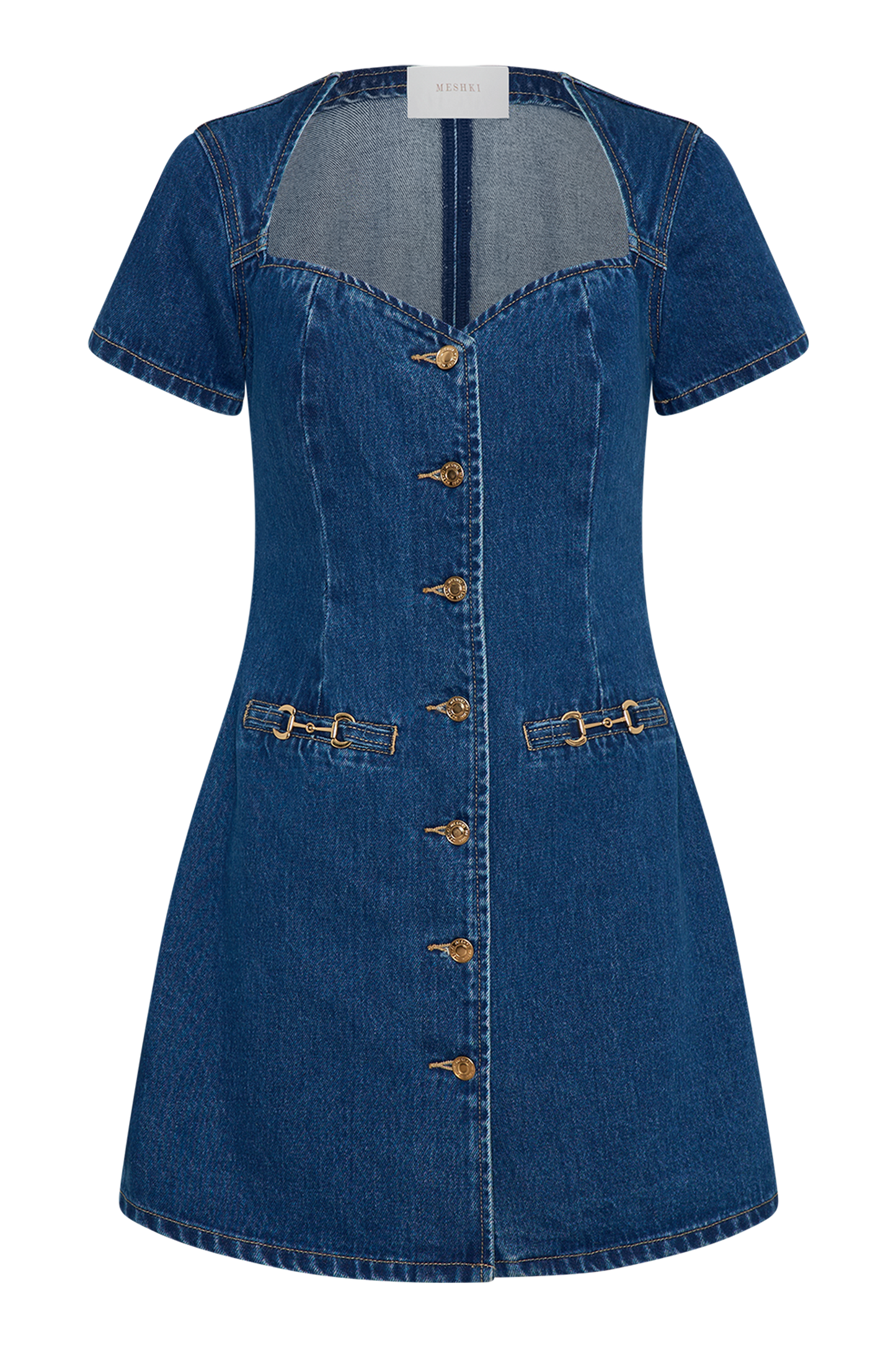 ROF Monica Sweetheart Denim Mini Elbise - Koyu Mavi