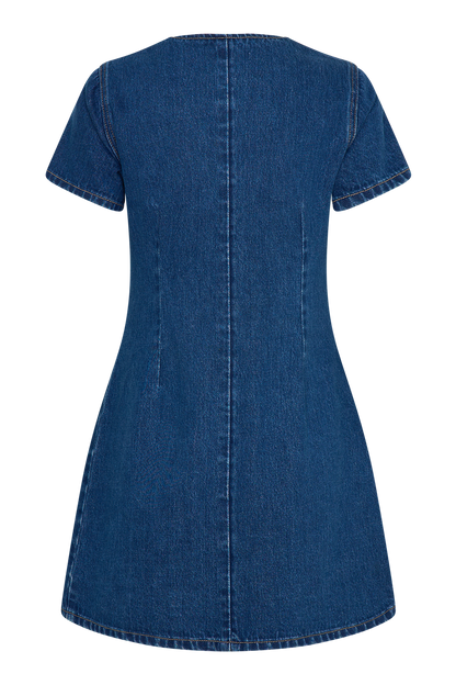 ROF Monica Sweetheart Denim Mini Elbise - Koyu Mavi