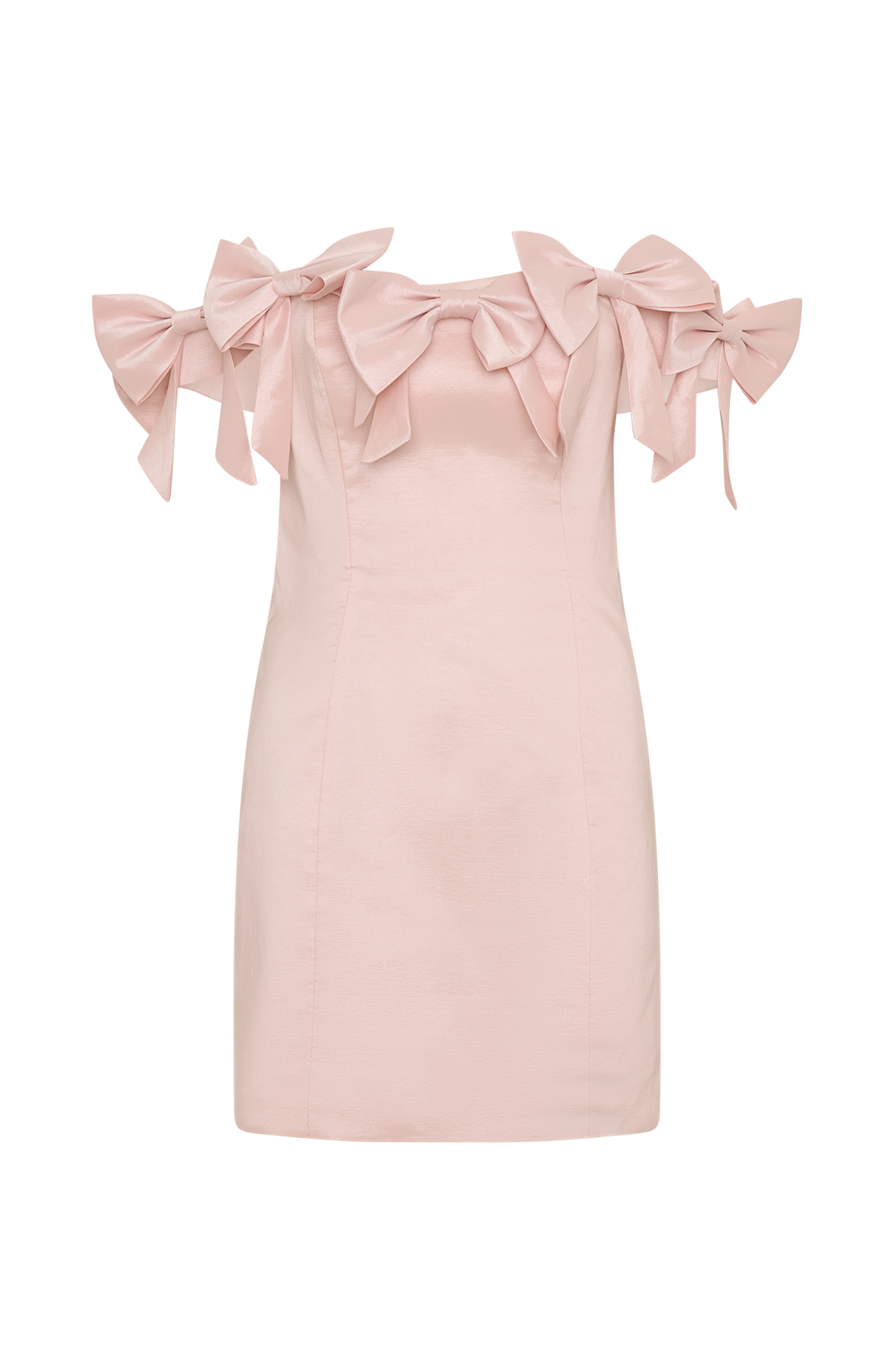 ROF Rose Straplez Fiyonklu Mini Elbise - Pudra