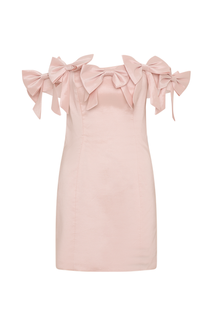 ROF Rose Straplez Fiyonklu Mini Elbise - Pudra