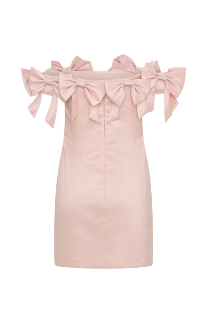 ROF Rose Straplez Fiyonklu Mini Elbise - Pudra