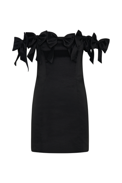 ROF Rose Straplez Fiyonklu Mini Elbise - Siyah