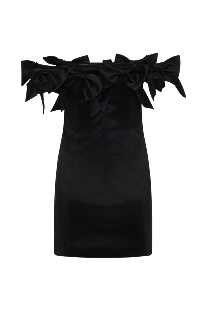 ROF Rose Straplez Fiyonklu Mini Elbise - Siyah