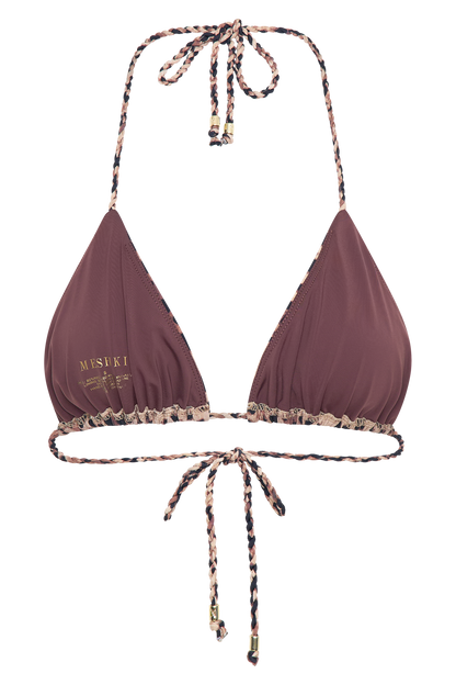 ROF Sachi Örgü Bağcıklı Üçgen Bikini Üstü - Leopar Desenli