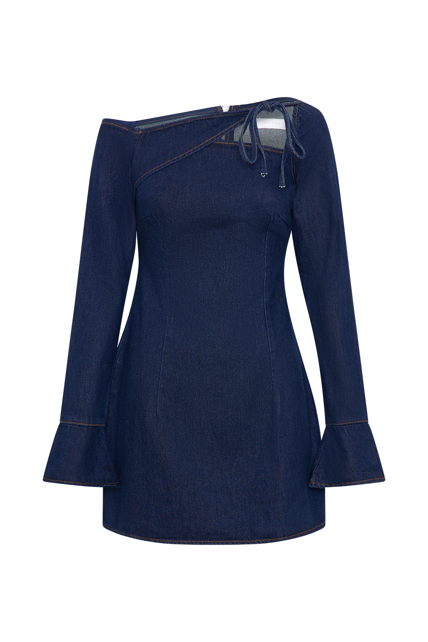 ROF Cece Bağcıklı Denim Mini Elbise - İndigo Mavi
