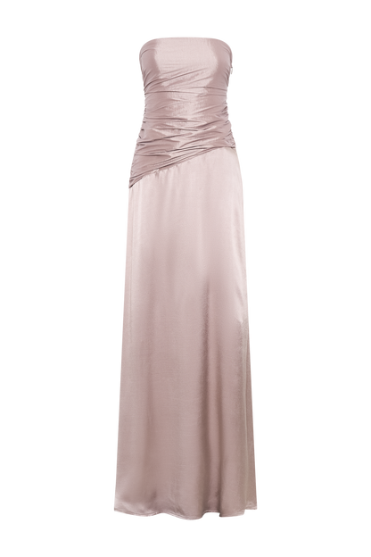 ROF Serena Straplez Tafta Maxi Elbise - Bronz Taupe