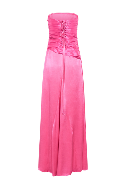 ROF Serena Straplez Tafta Uzun Elbise - Kızıl Pembe