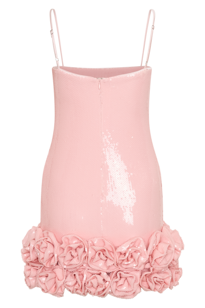 ROF Faye Payet Çiçek Mini Elbise - Soluk Pembe