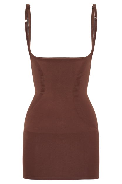 ROF Jocelyn Sırtı Açık Shapewear Mini Elbise - Espresso