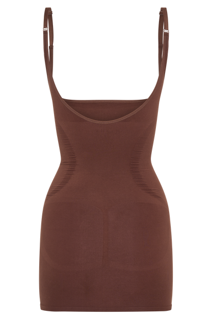 ROF Jocelyn Sırtı Açık Shapewear Mini Elbise - Espresso