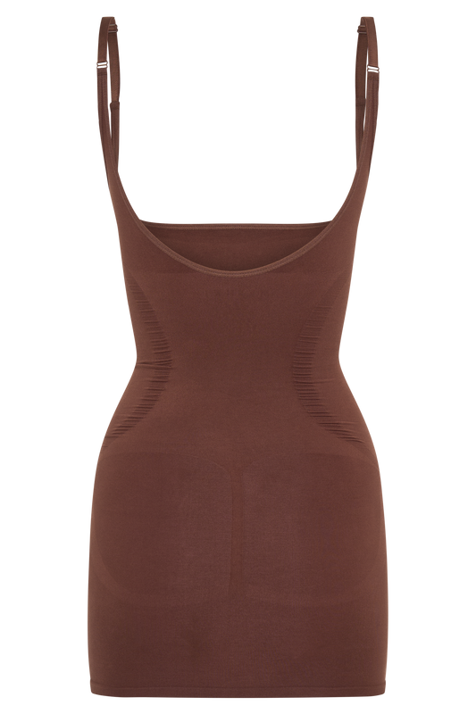 ROF Jocelyn Sırtı Açık Shapewear Mini Elbise - Espresso