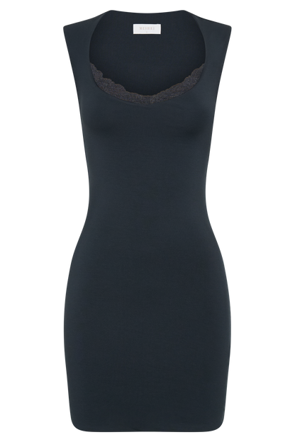 ROF Tatianna Dantelli Modal Mini Elbise - Siyah