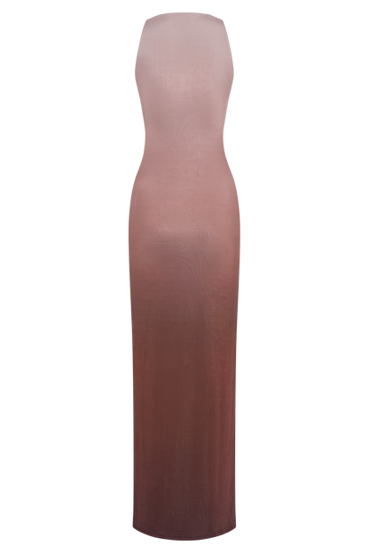 ROF Stella Drapeli Dar Maxi Elbise - Mocha Ombre