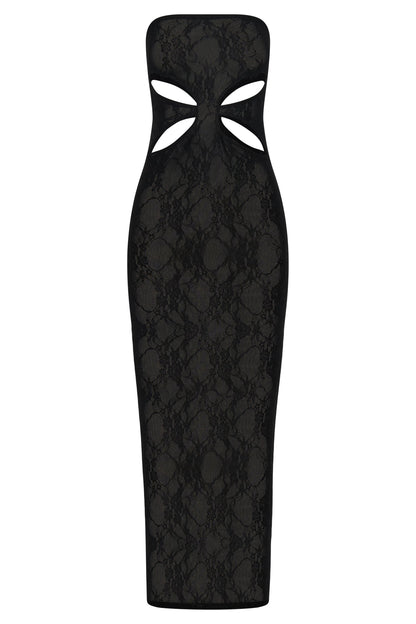 ROF Krista Cut Out Bandeau Uzun Elbise - Siyah