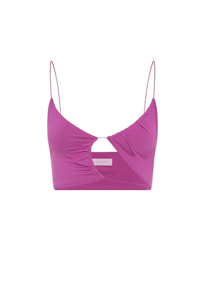 ROF Montana Dantelli Kesik Crop Top - Mor