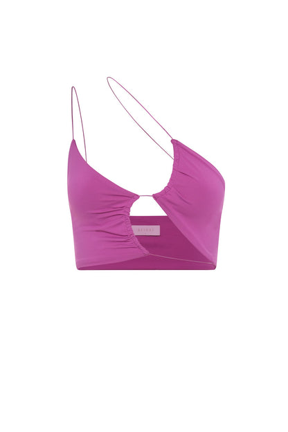 ROF Montana Dantelli Kesik Crop Top - Mor