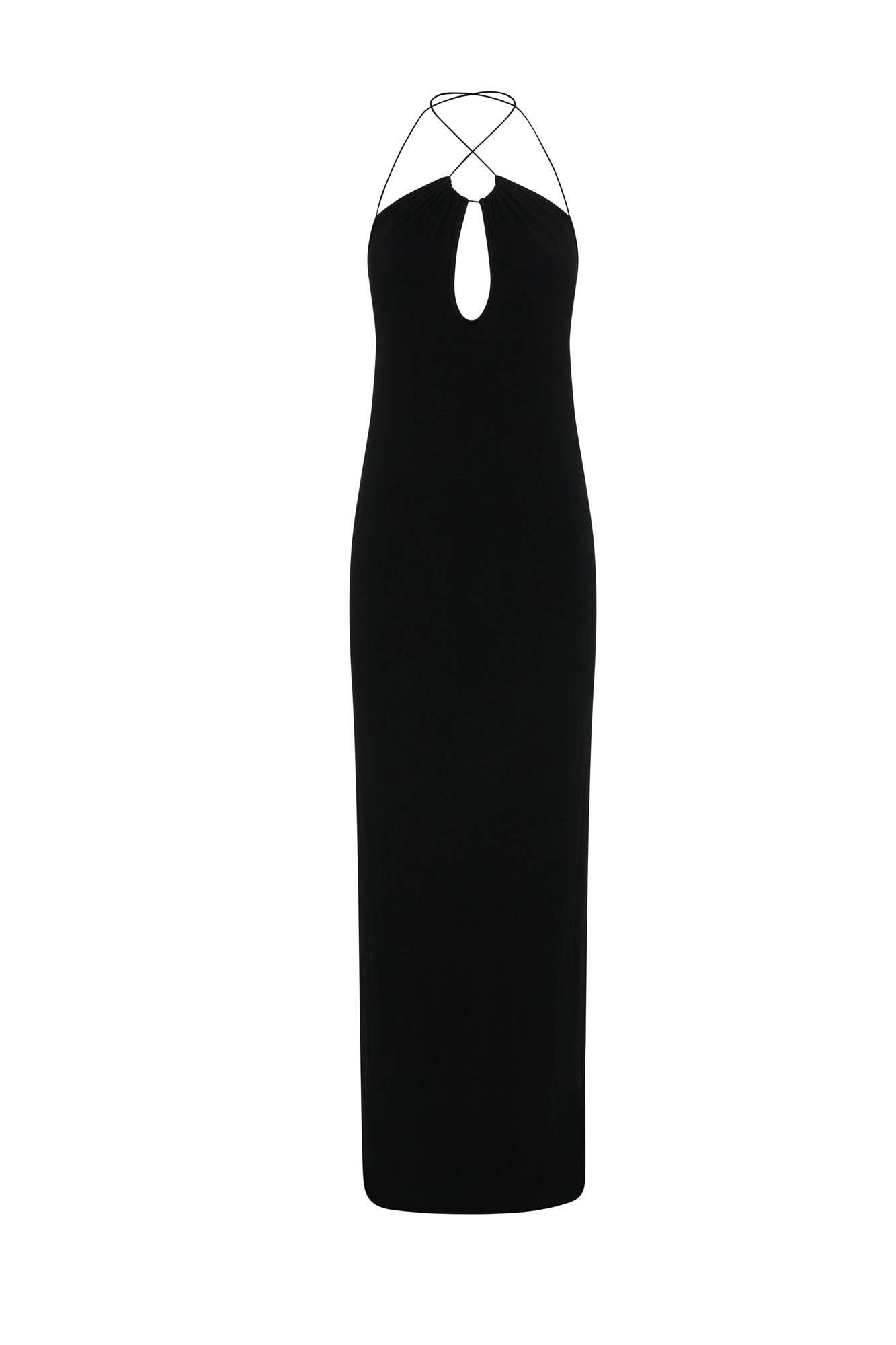 ROF Kirsty Strappy Yuvarlak Kesim Uzun Elbise - Siyah