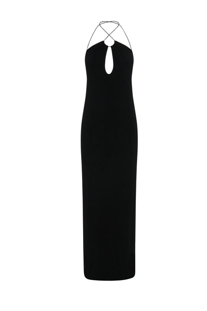 ROF Kirsty Strappy Yuvarlak Kesim Uzun Elbise - Siyah