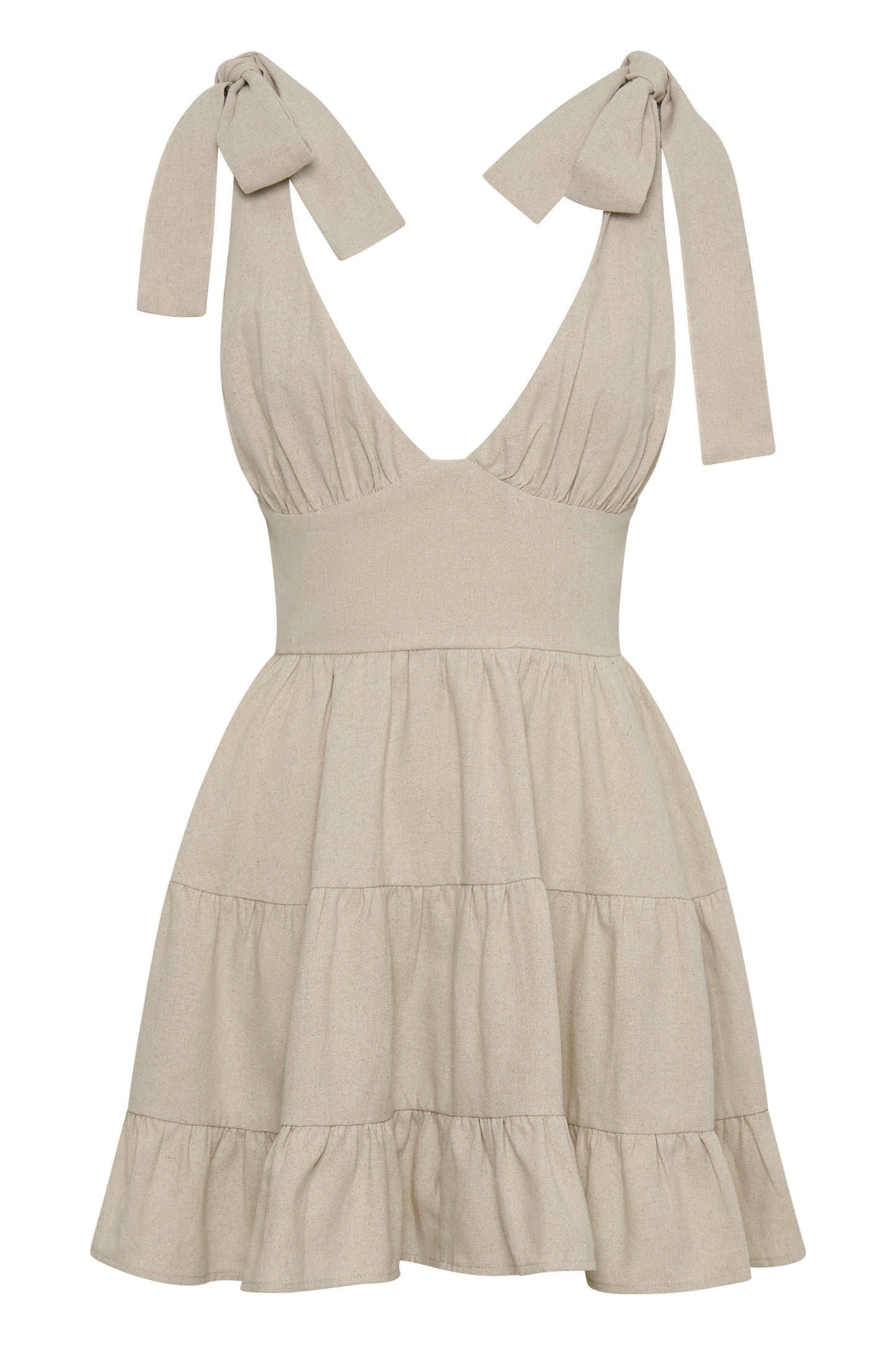 ROF Aurelia Keten Mini Elbise - Naturel