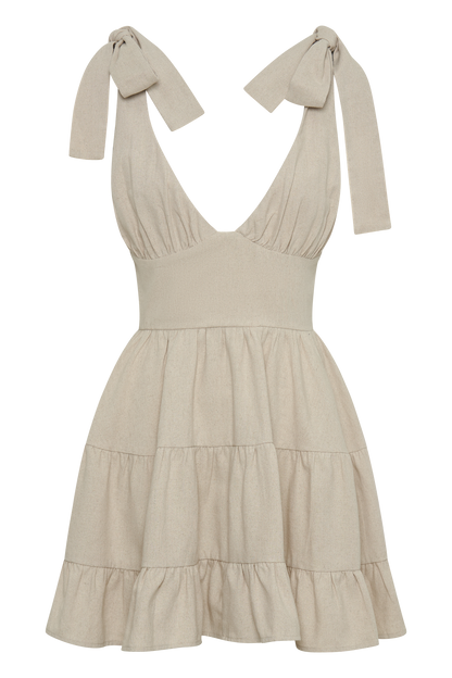 ROF Aurelia Keten Mini Elbise - Naturel