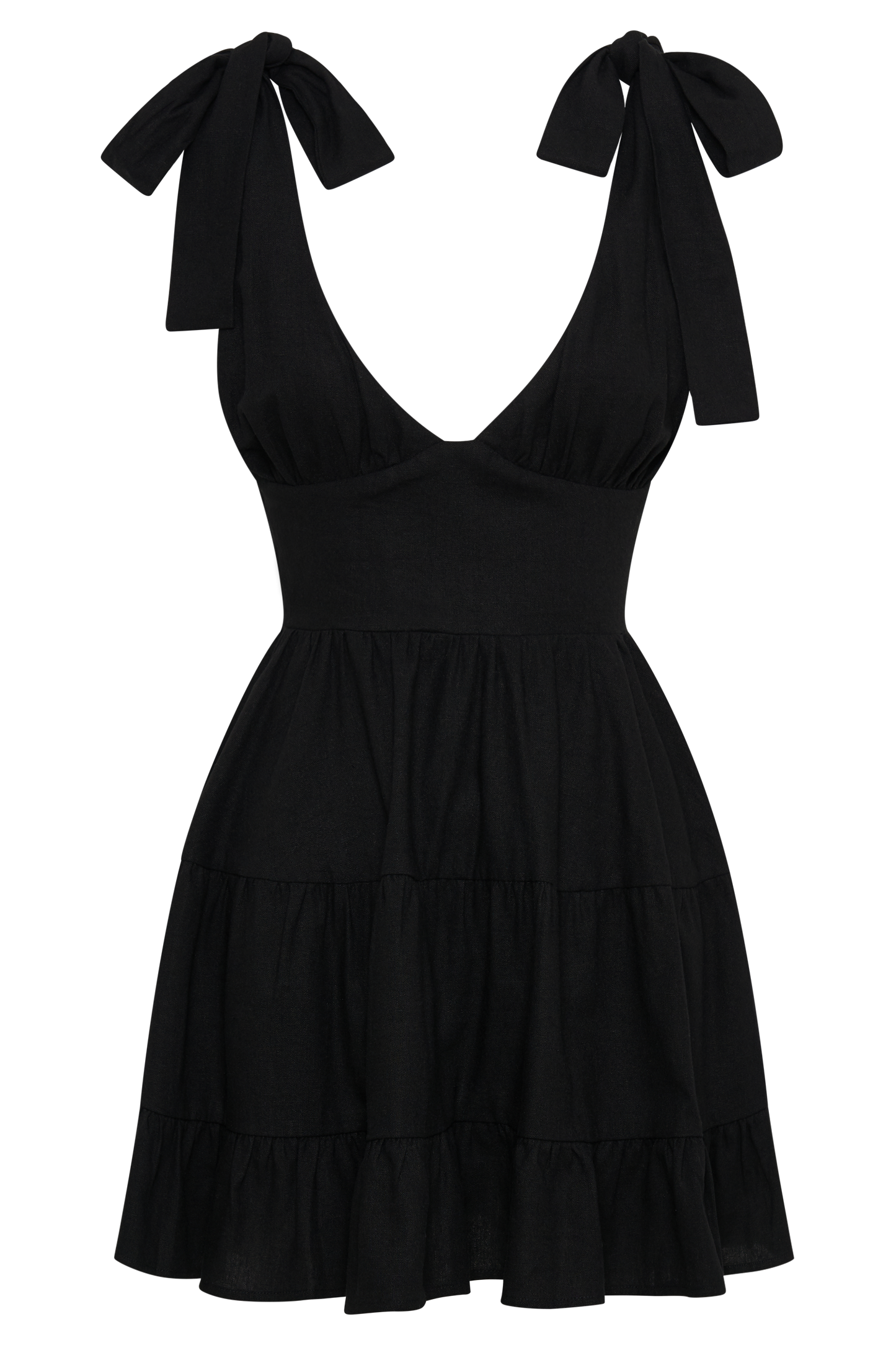 ROF Aurelia Keten Mini Elbise - Siyah
