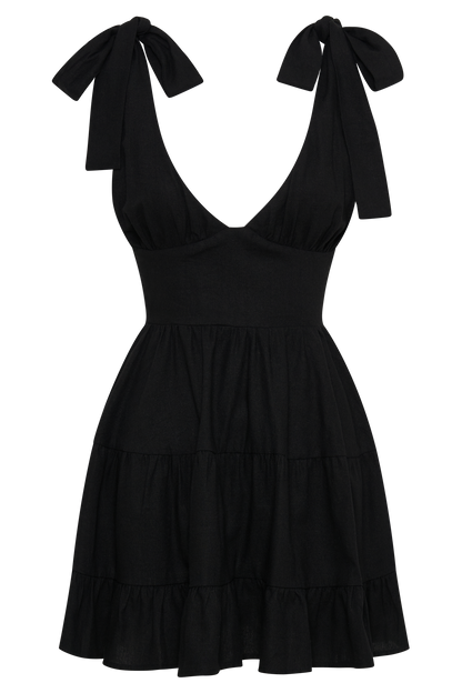 ROF Aurelia Keten Mini Elbise - Siyah