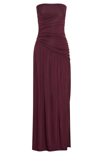 ROF Bex Straplez Dar Kesim Maxi Elbise - Bordo
