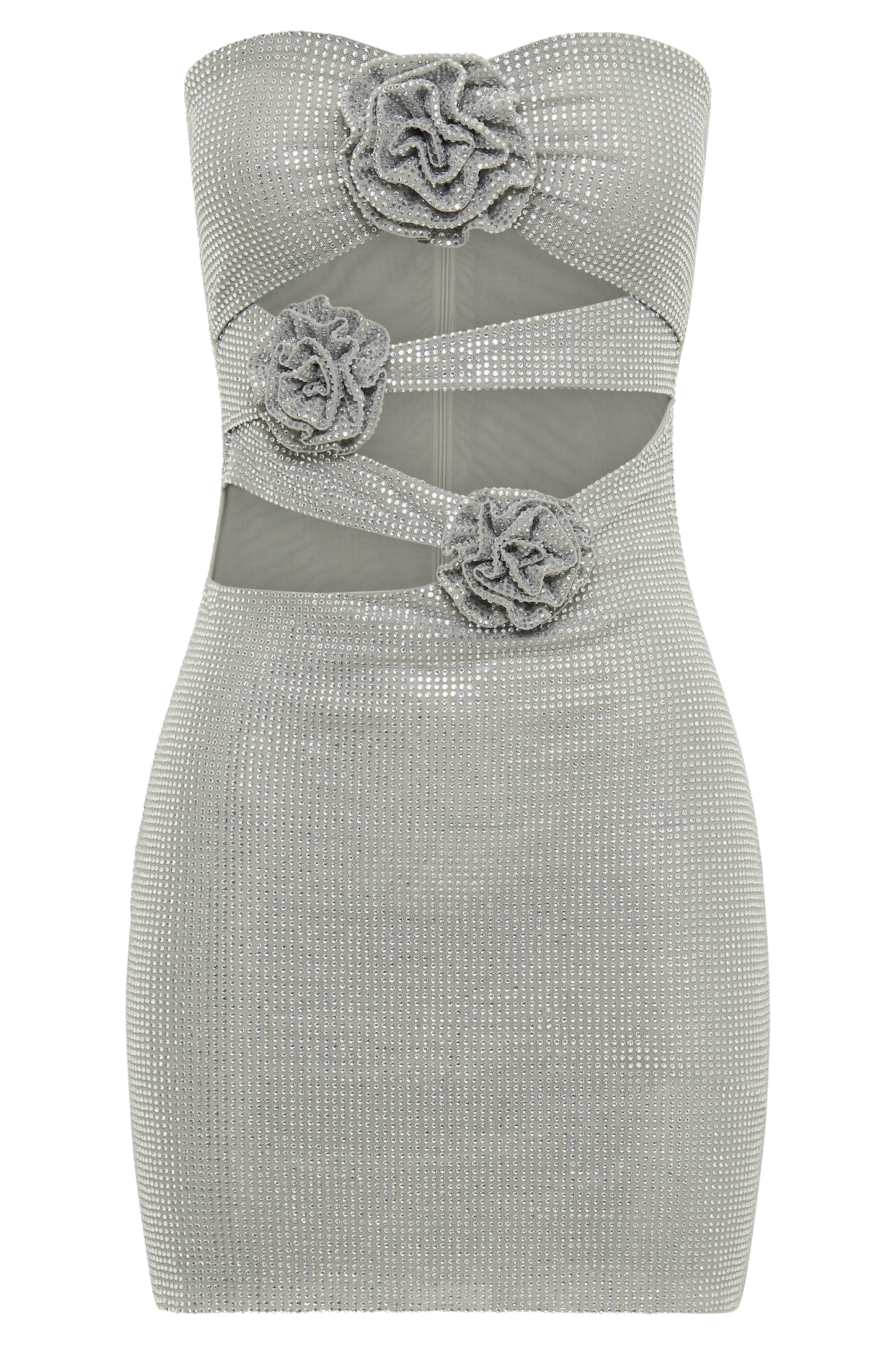 ROF Korinna Straplez Rose Diamante Mini Elbise - Gümüş