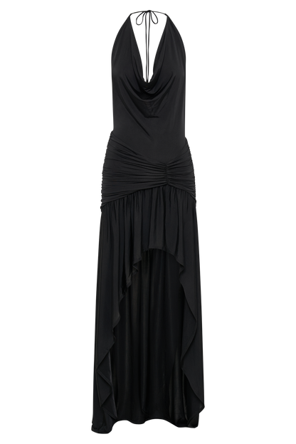 ROF Serenity Dantelli Dar Kesim Maxi Elbise - Siyah