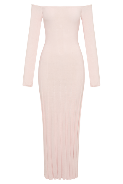 ROF Emmeline Uzun Kollu Lastik Örgülü Midi Elbise - Fairy Floss Pembe