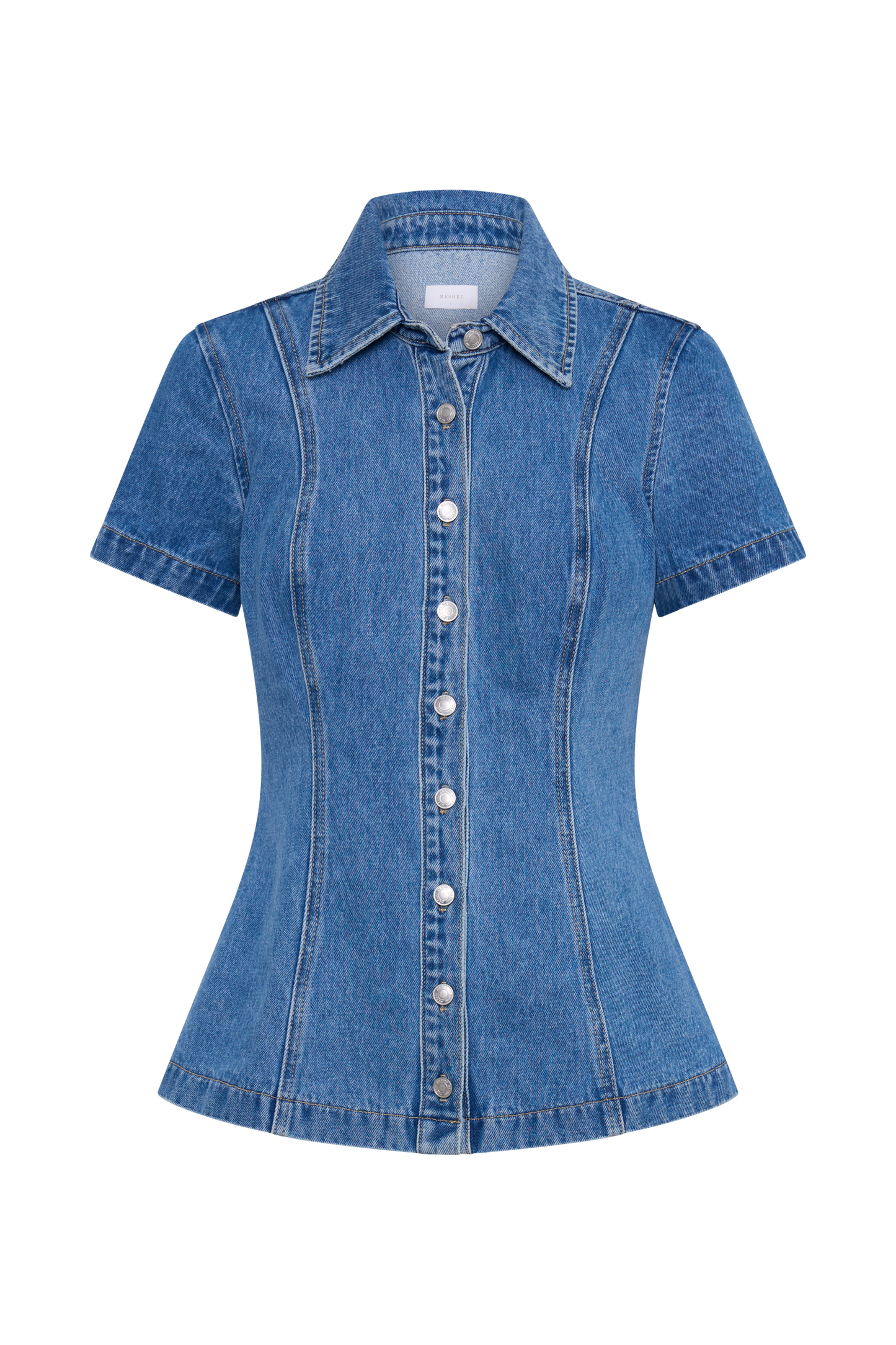 ROF Ellie Denim Kısa Kollu Üst - 70'Ler Mavi