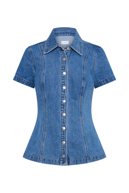 ROF Ellie Denim Kısa Kollu Üst - 70'Ler Mavi