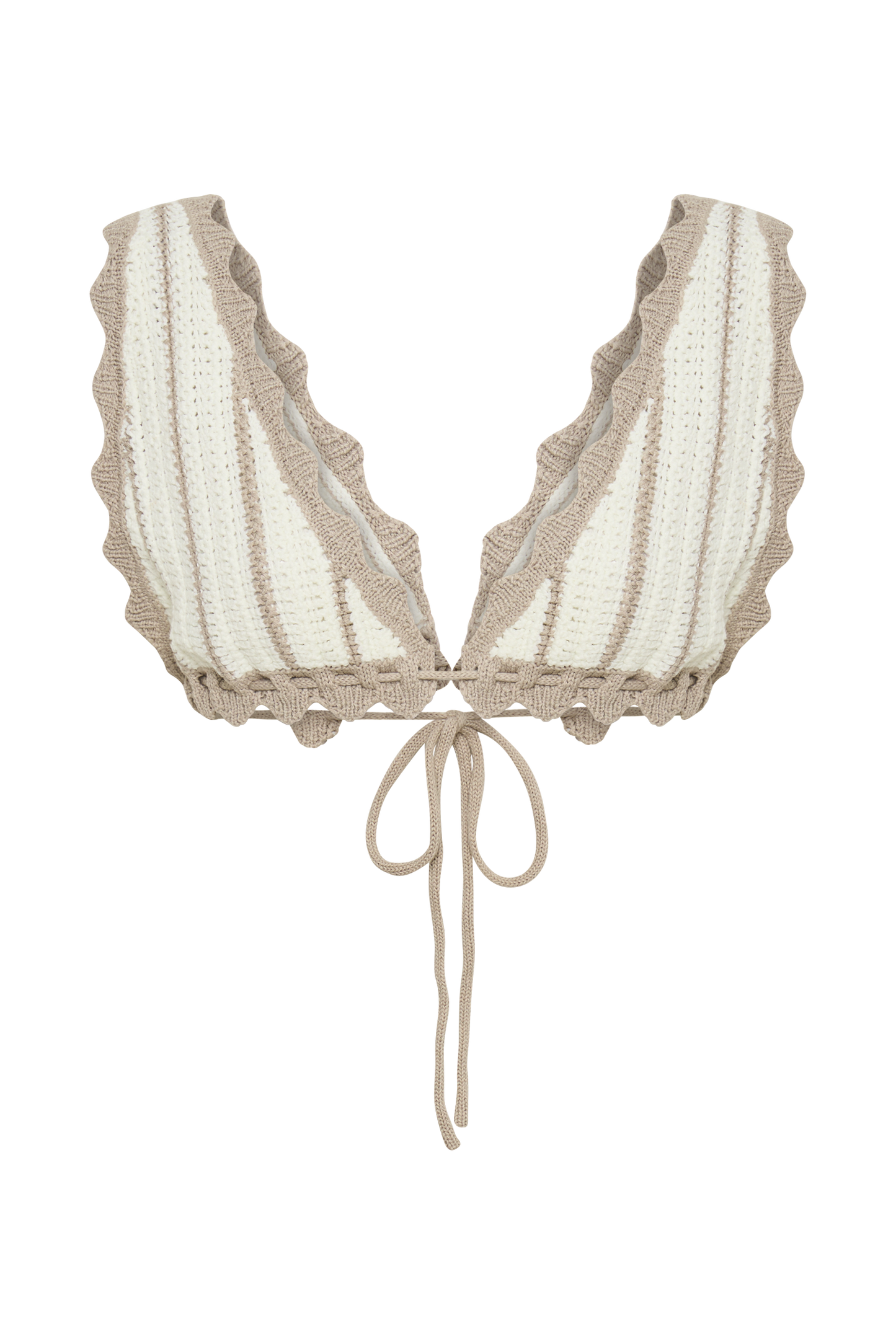 ROF Jadia Kontrast Tığ Bralet - Taupe/Beyaz