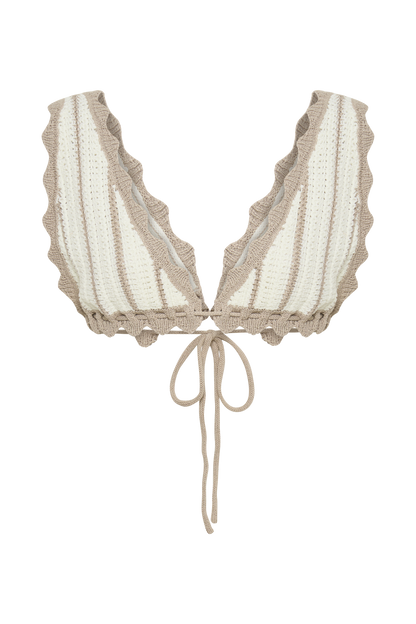 ROF Jadia Kontrast Tığ Bralet - Taupe/Beyaz