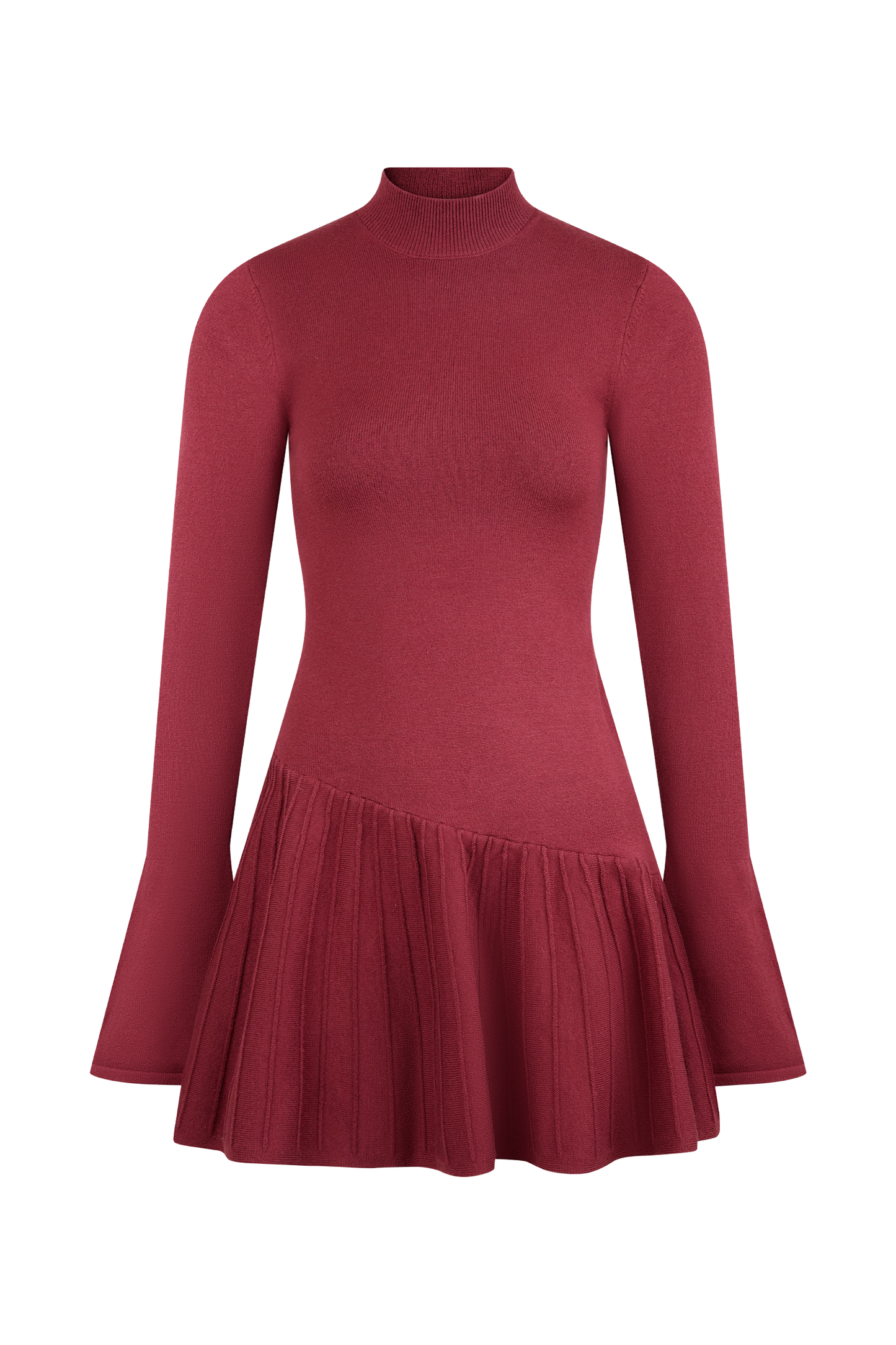 ROF Blair Pileli Örgü Mini Elbise - Merlot