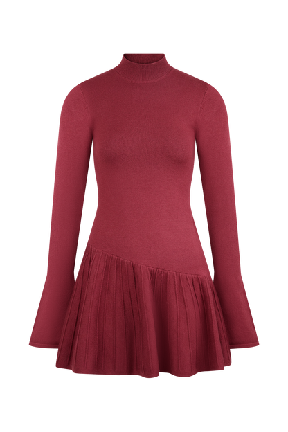 ROF Blair Pileli Örgü Mini Elbise - Merlot
