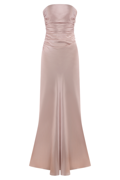 ROF Sedir Straplez Saten Maxi Elbise - Soft Pembe