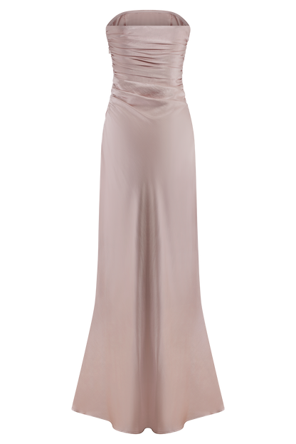 ROF Sedir Straplez Saten Maxi Elbise - Soft Pembe
