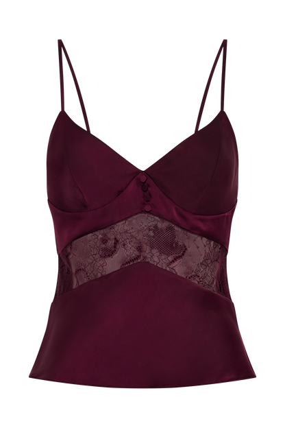 ROF Luella Saten Dantelli Cami Üst - Mürdüm