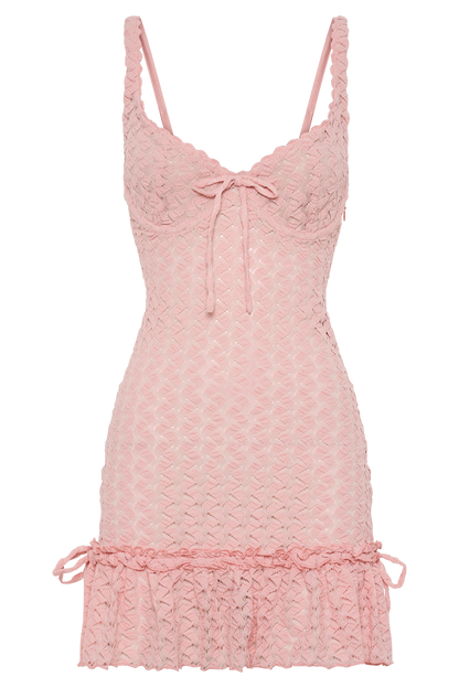 ROF Marietta Cupped Dantel Mini Elbise - Peri Floss Pembe
