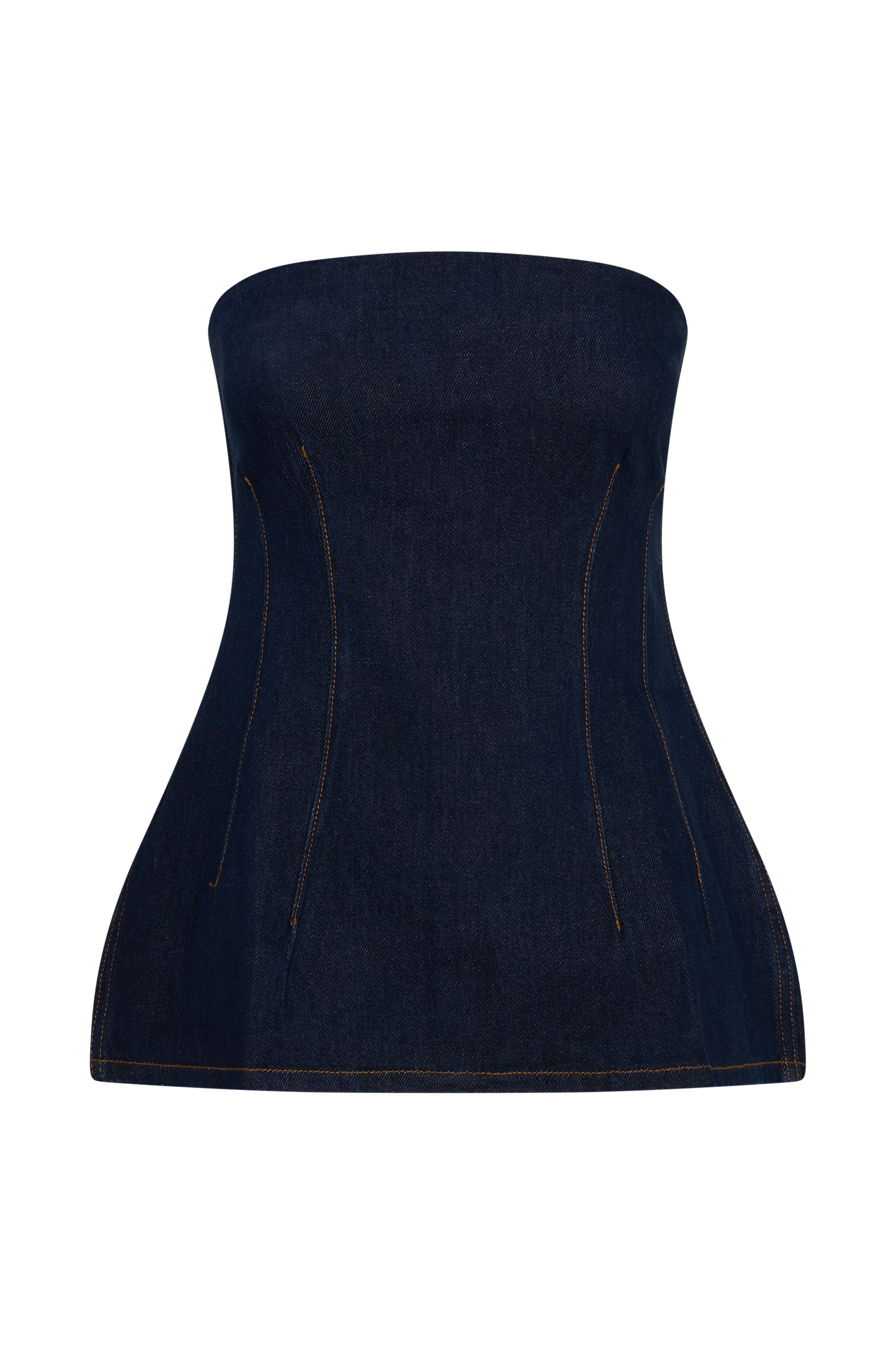 ROF Madelyn Straplez Longline Denim Üst - İndigo Mavi