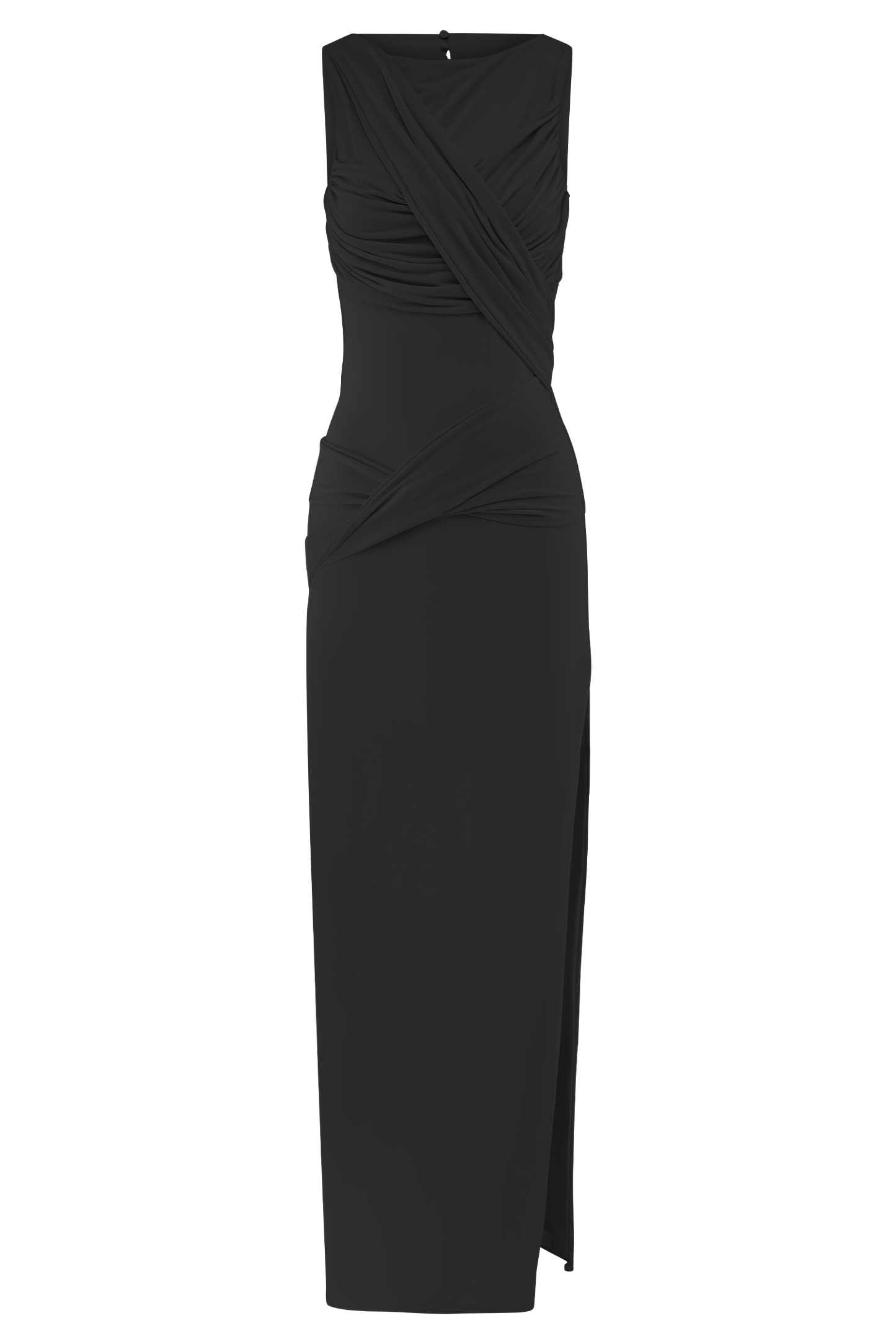 ROF Henley Slinky Drape Maxi Elbise - Siyah