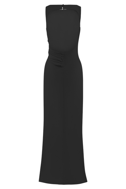 ROF Henley Slinky Drape Maxi Elbise - Siyah